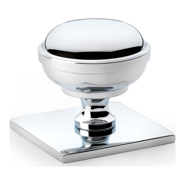 AW826-34-PC • 34mm • Polished Chrome • Alexander & Wilks Quantock Cupboard Knob on Square Backplate